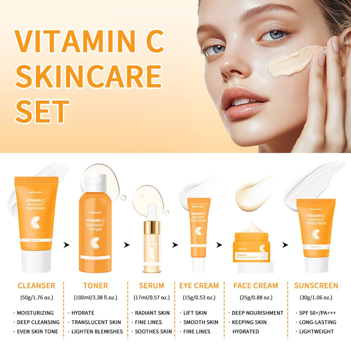 Vitamin C Skincare Gift Set for Teen Girls - 6 Piece Moisturizing & Brightening Kit