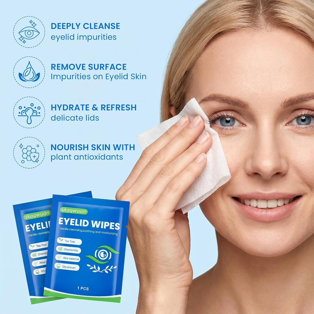 78PCS Tea Tree Oil Eyelid Wipes – Individually Wrapped Eye & Face Cleansing Cloths