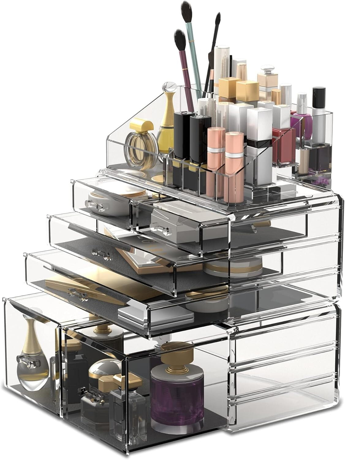 Clear Makeup Organizer with 6 Drawers & Compartments - Vanity Storage Solution