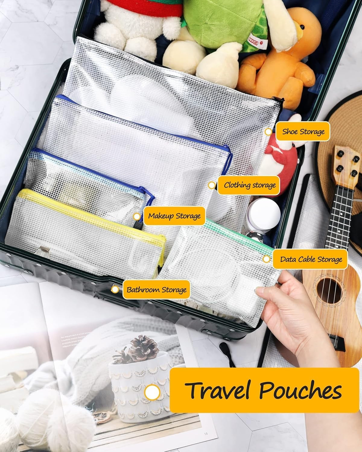 Large Mesh Zipper Storage Bags 11x16 for Organization Travel & Puzzles