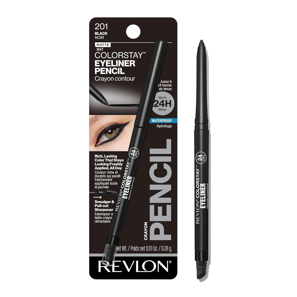 Waterproof Eyeliner Pencil, Long-Lasting Black Makeup Tool - 0.01 Oz