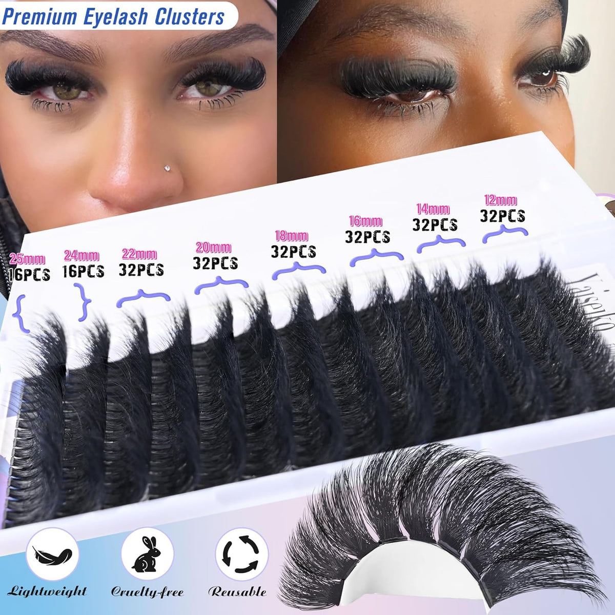 12-25mm Thick Cluster Eyelash Extensions 224Pcs Volume False Lashes