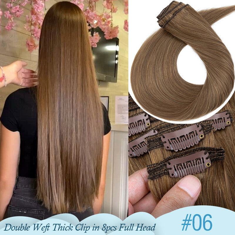Thick Double Weft Clip-In Human Hair Extensions Full Head 150-170g