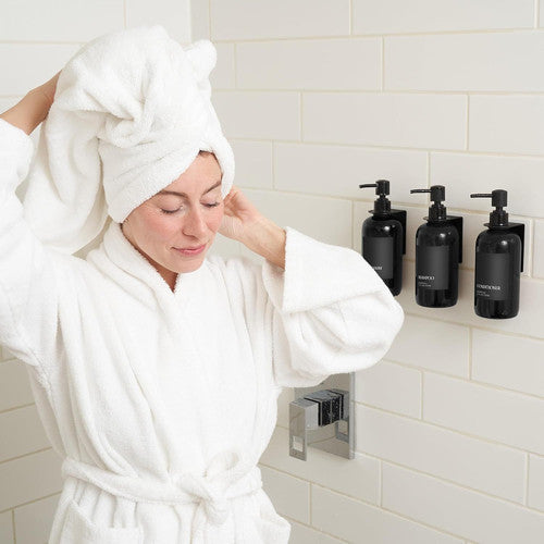 Stylish Shampoo & Conditioner Dispenser Set of 3 - Wall Mount, Drill