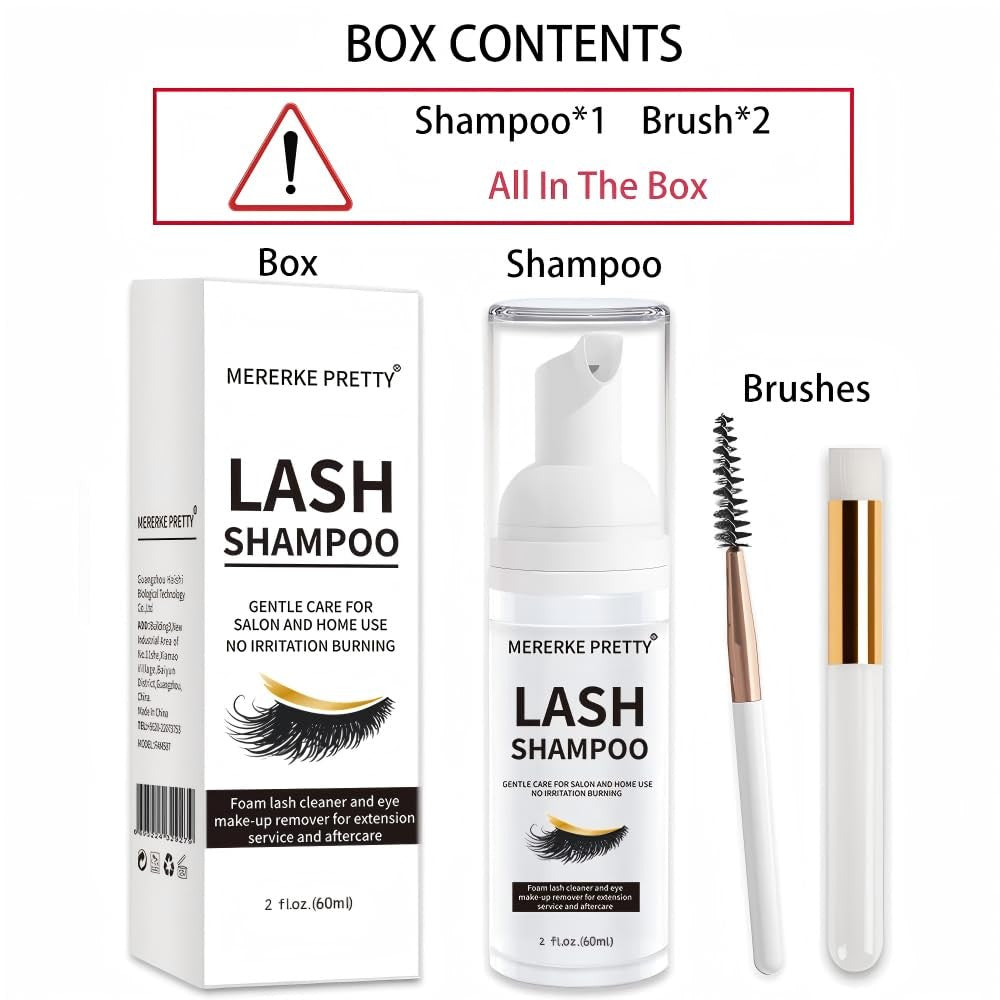 Eyelash Extension Cleanser Kit with Brushes - Deep Cleansing & Nourishing, 60ml