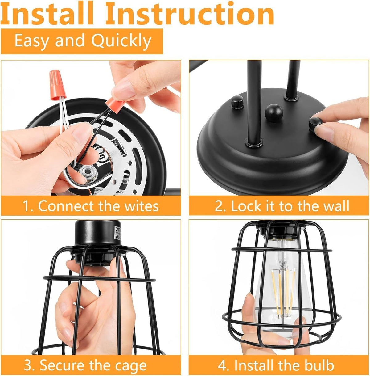 3-Light Matte Black Bathroom Vanity Light Fixture with Cage - Farmhouse Wall Sconce
