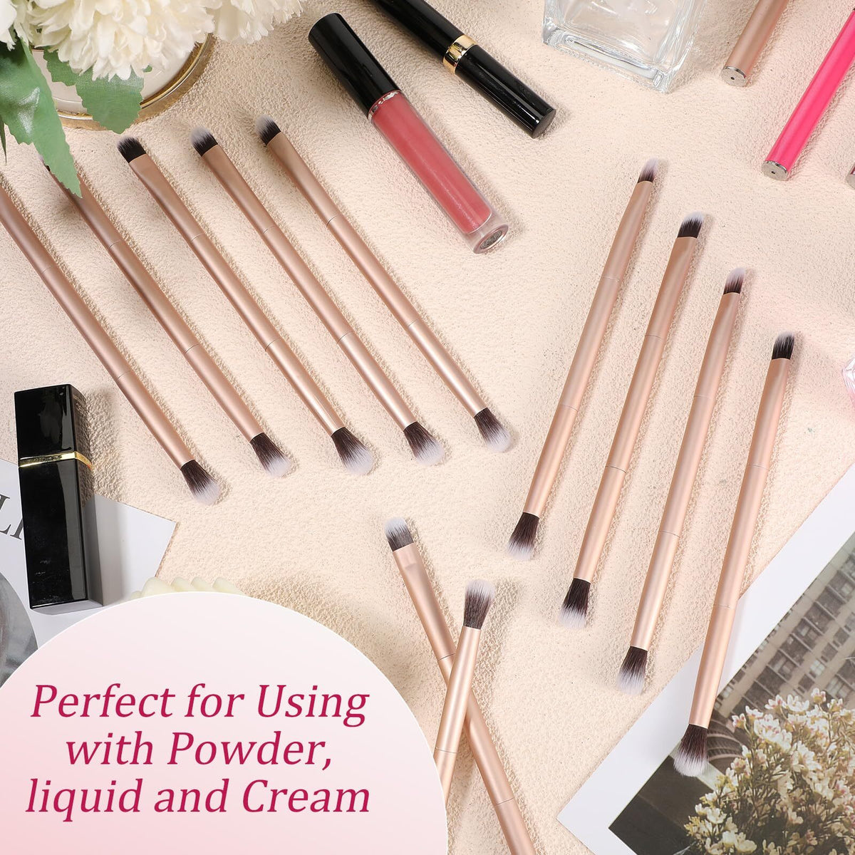 50 Pcs Double Ended Eyeshadow and Concealer Makeup Brushes - Rose Gold