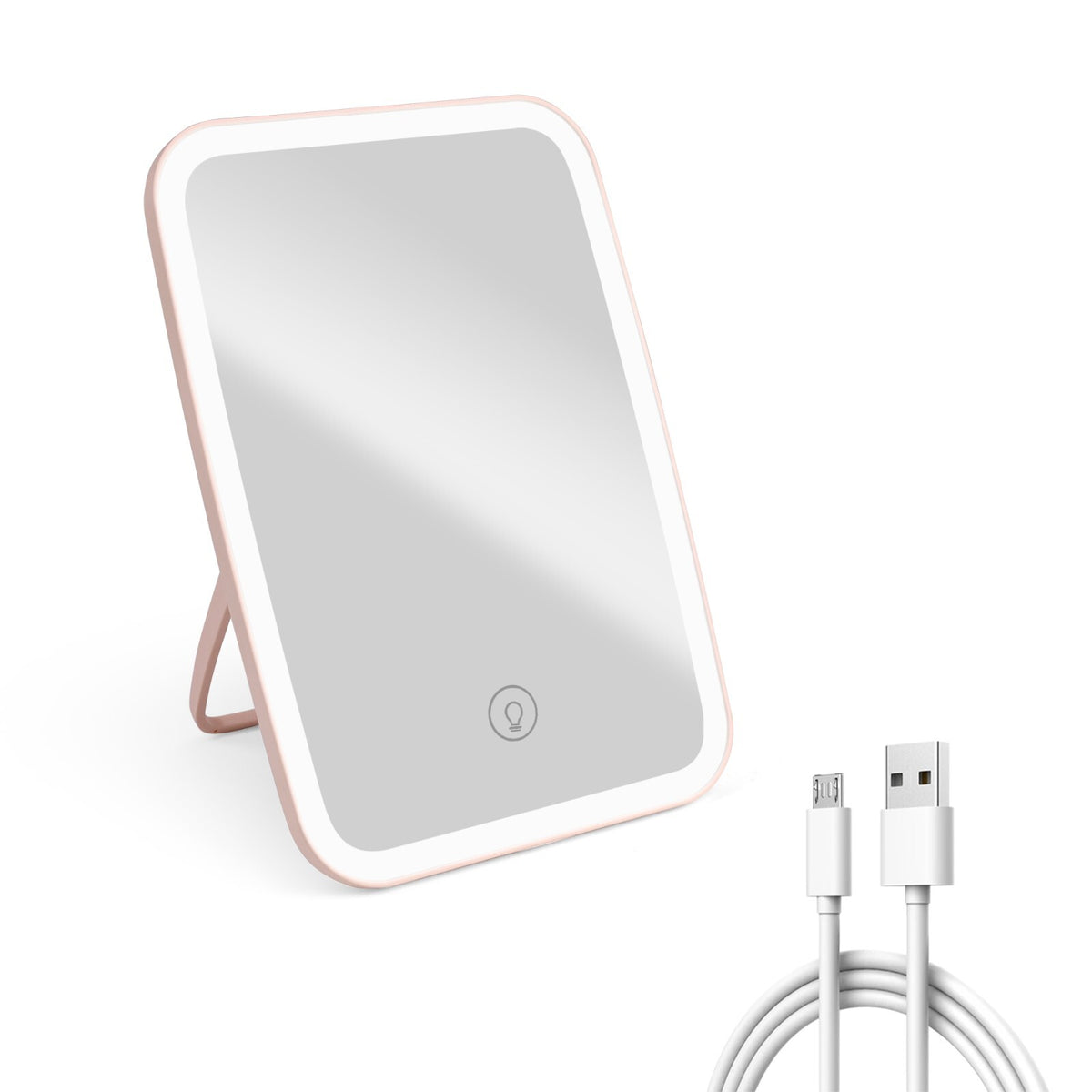 Touch Screen LED Makeup Mirror with Light and Dimming - Portable Cosmetic Mirror