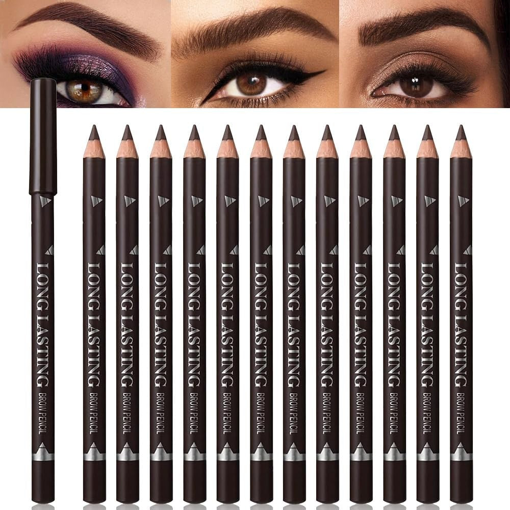 Dark Brown Eyebrow Pencil Set - 12 Pencils for Natural Makeup & Eyeliner