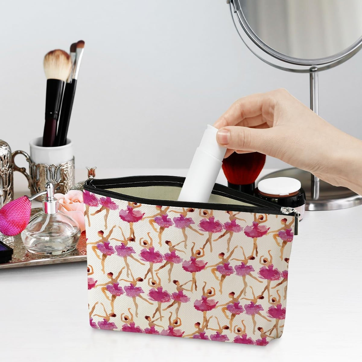 Watercolor Makeup Bag for Dance Gifts Ballet Lovers Travel Toiletry Bag