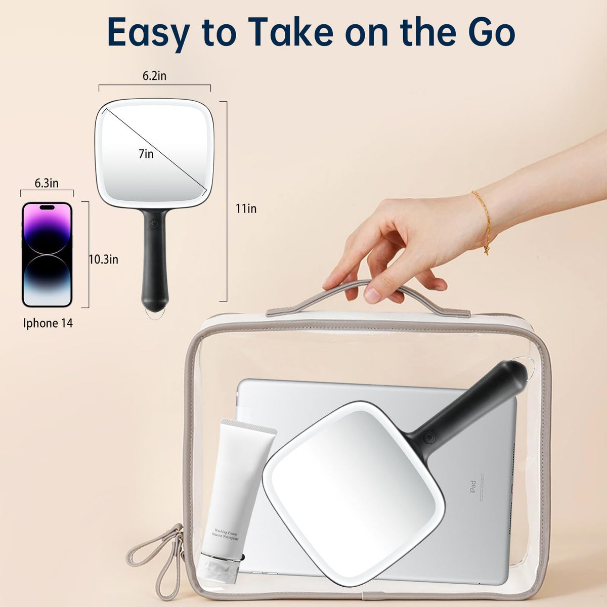 Lighted Travel Handheld Mirror with 3 Dimmable LED Light Colors - Compact Makeup & Shaving Mirror