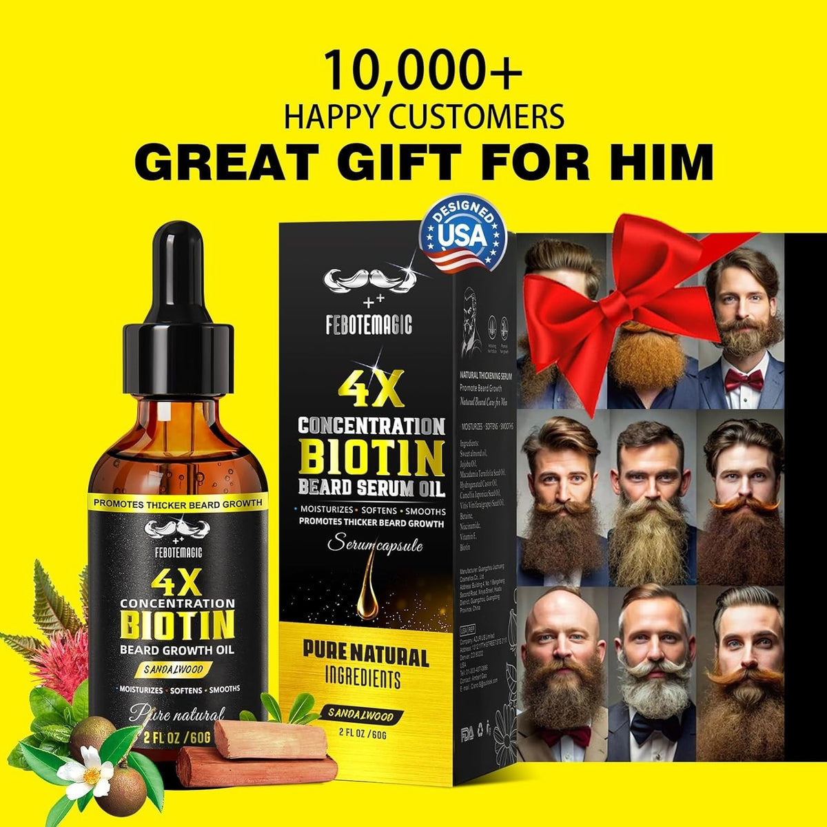 Beard Growth Oil with Biotin and Jojoba – Sandalwood Scent, 2 oz