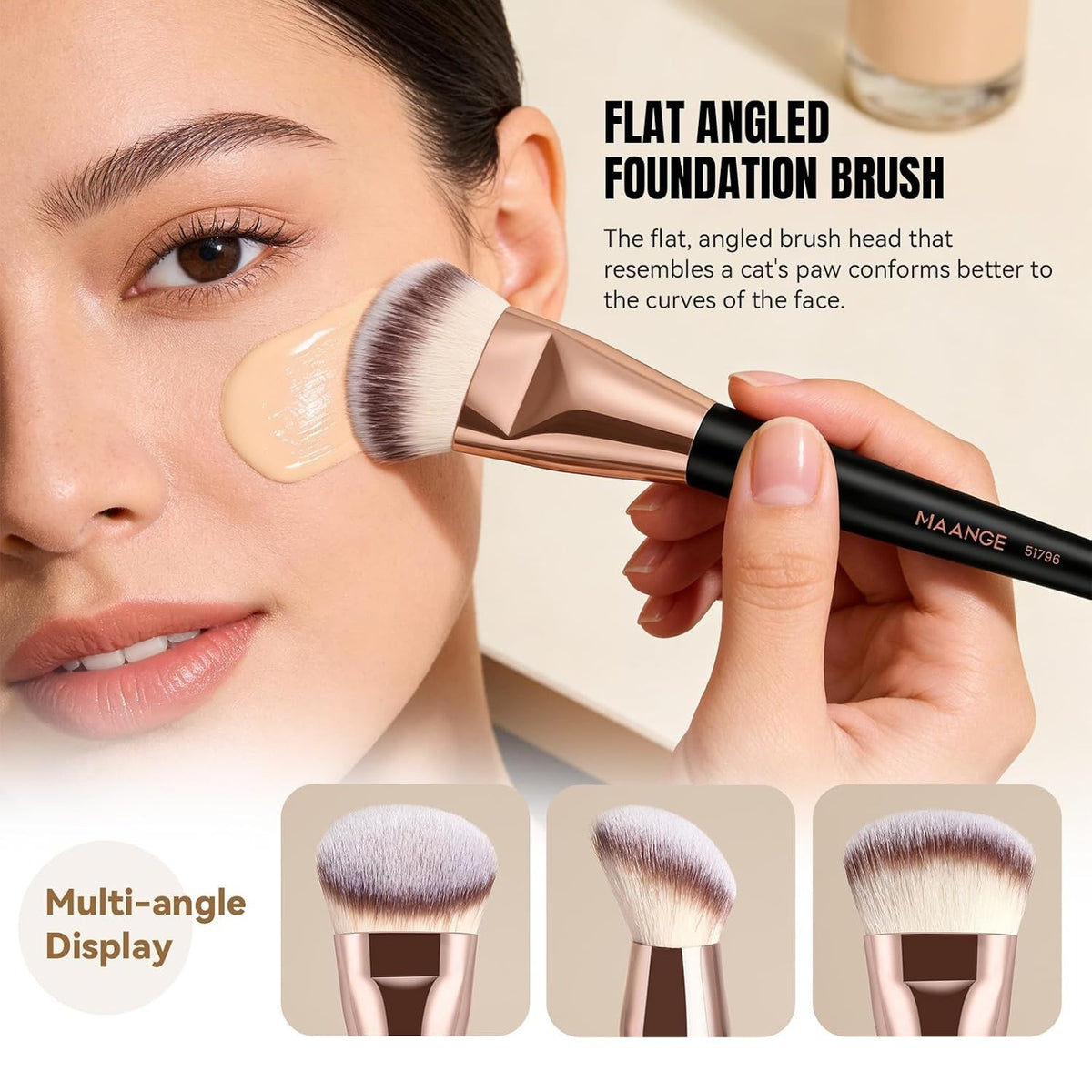 4-Piece Makeup Brush Set - Cruelty-Free Foundation, Concealer & Kabuki Brushes