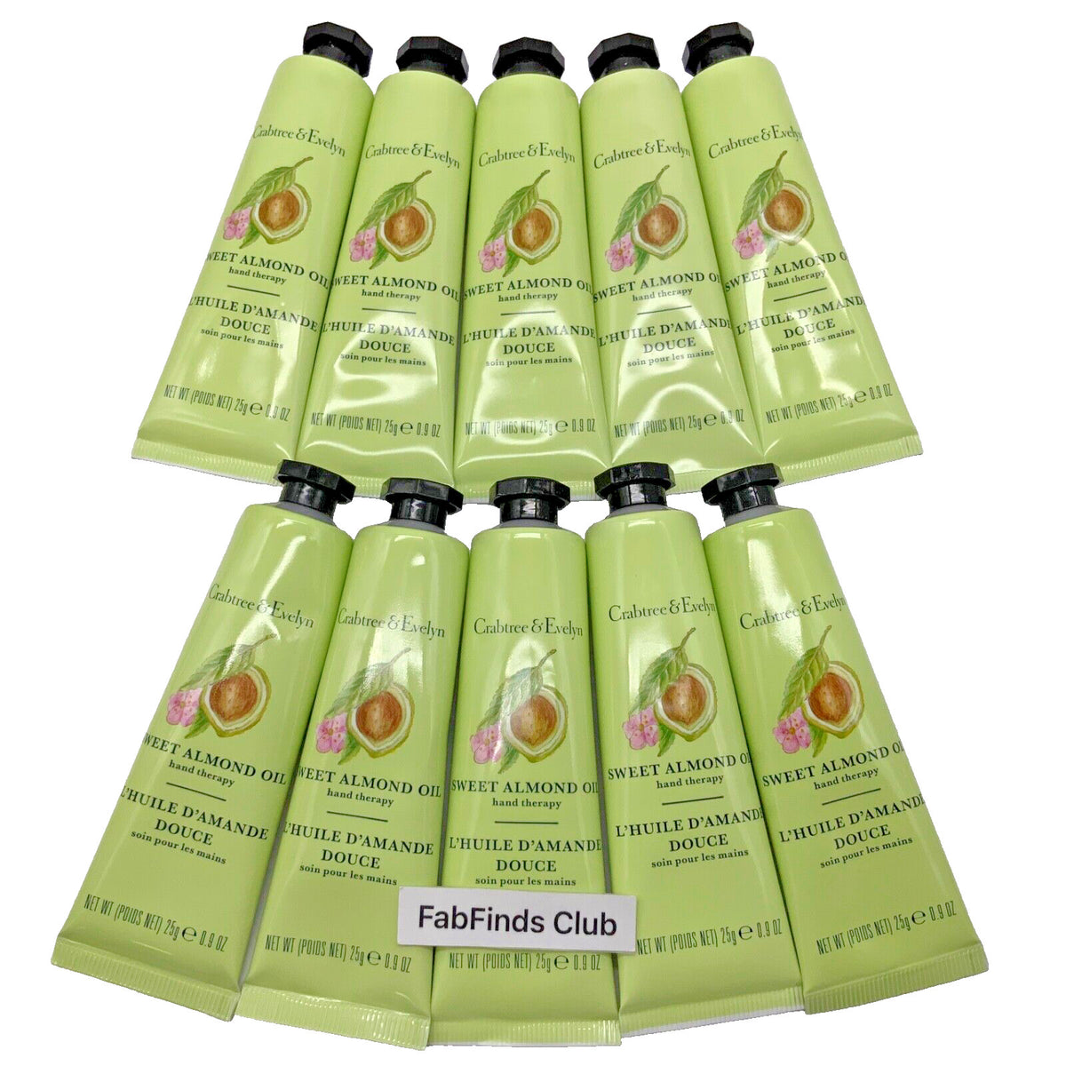 Sweet Almond Oil Hand Cream - 10 Travel Size Tubes (0.9oz Each)