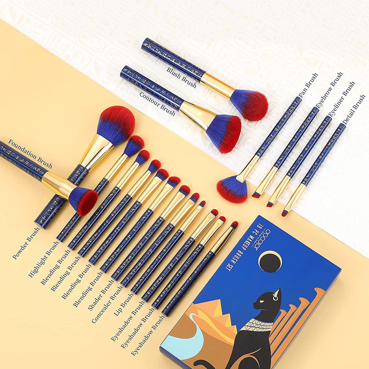 19-Piece Makeup Brush Set with Synthetic Kabuki Foundation and Eye Brushes