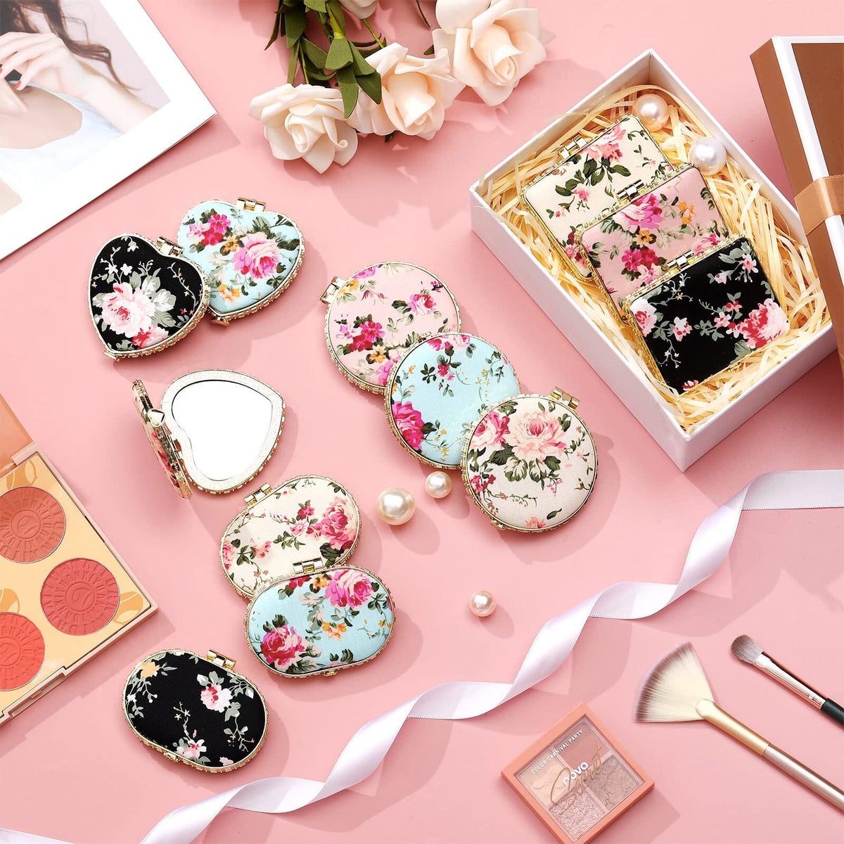 16 Pack Floral Pocket Compact Mirrors - Travel & Purse Makeup Mirrors