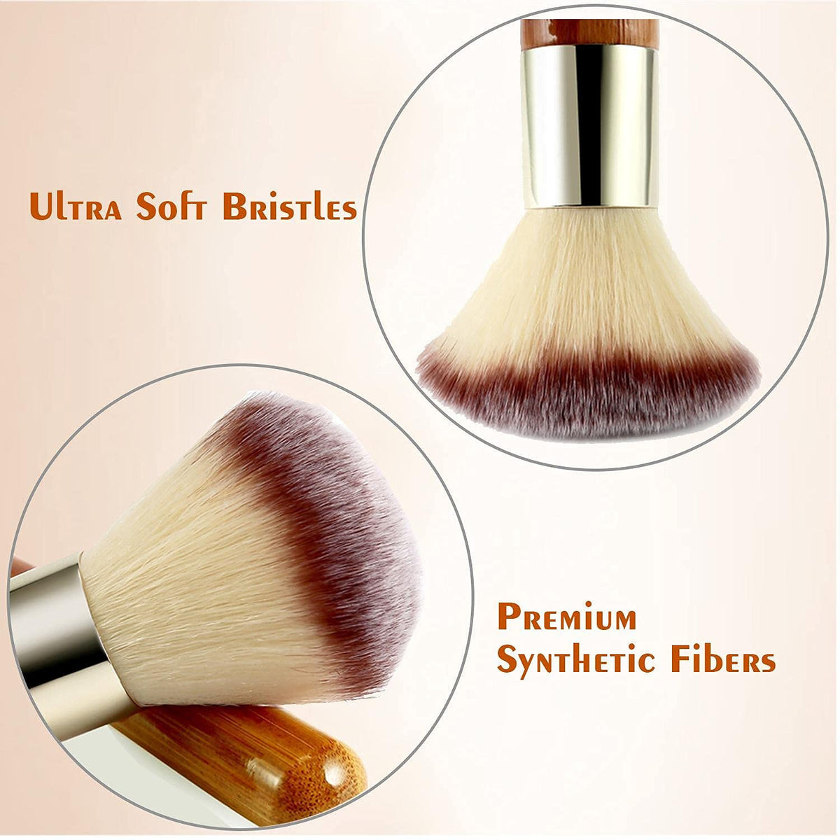 2-Piece Makeup Brush Set for Face Foundation & Blush - Kabuki & Flat Top