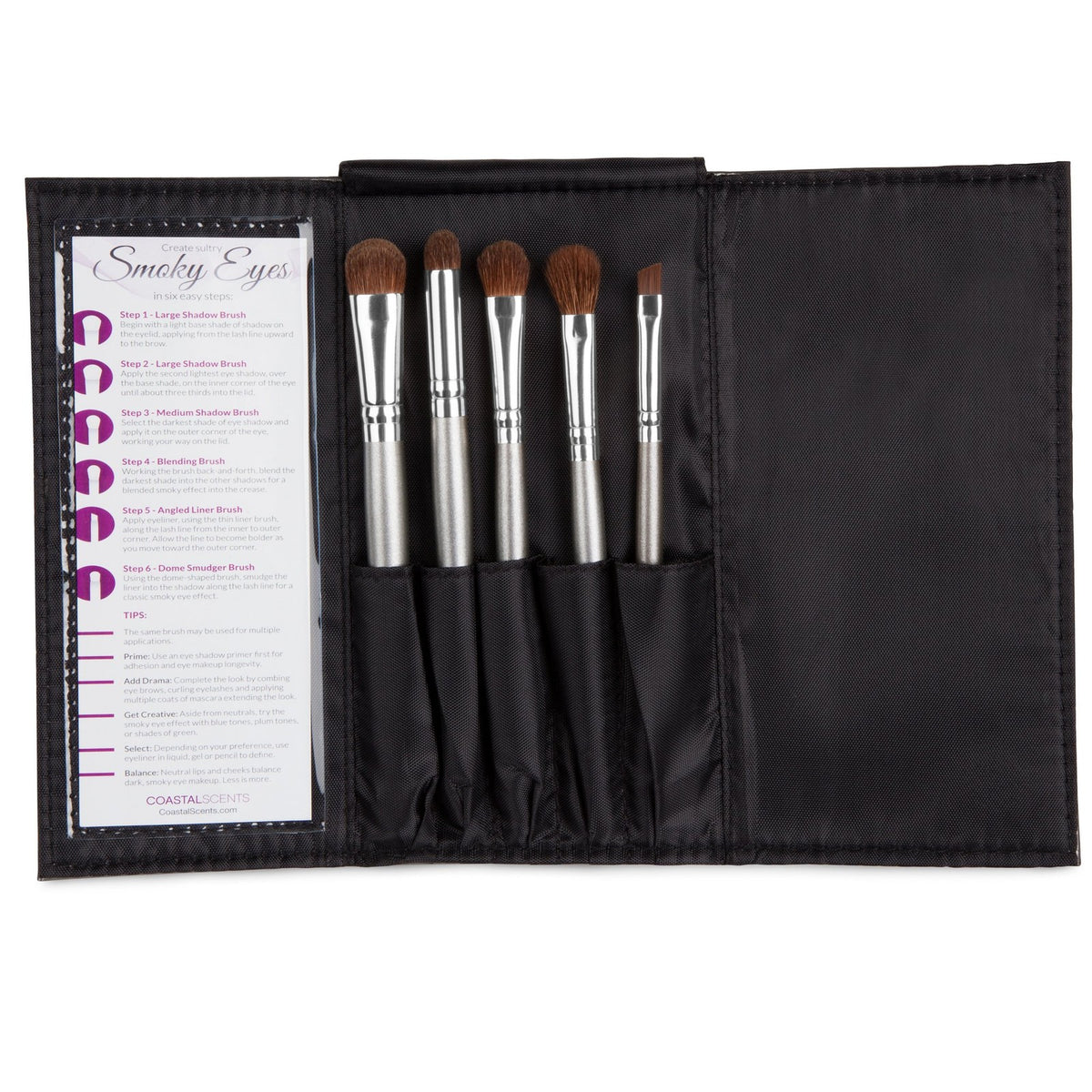 Makeup Brush Set for Smoky Eyes - 5pc Professional Eye Makeup Brushes with Gunmetal Handles