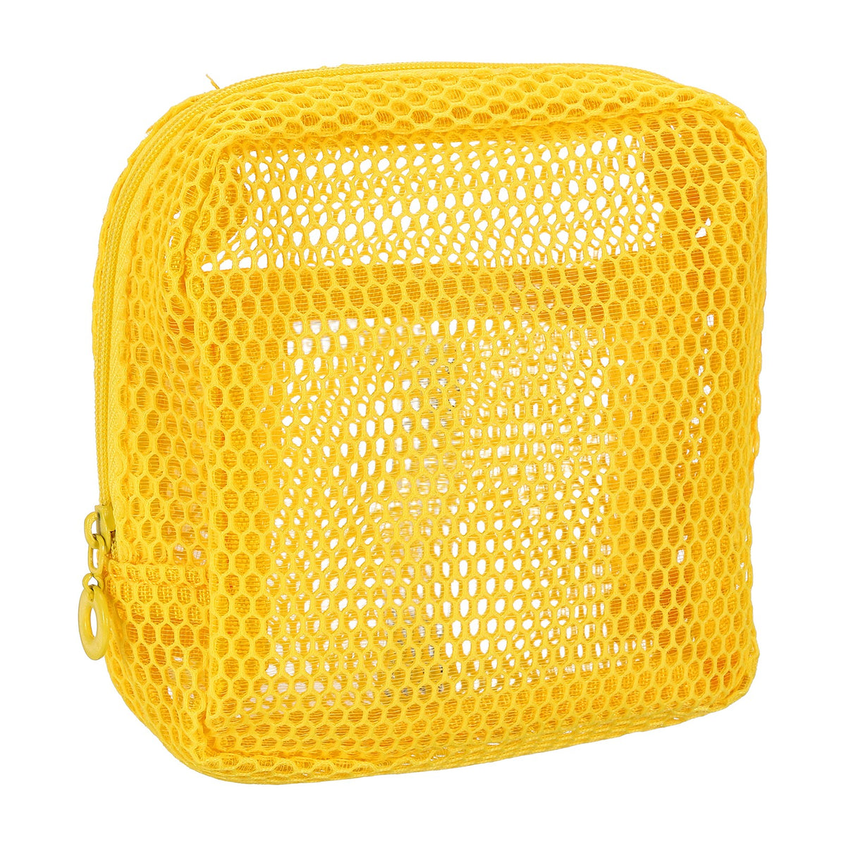 Mesh Makeup Bag - Square Travel Toiletry Organizer with Zipper, Yellow