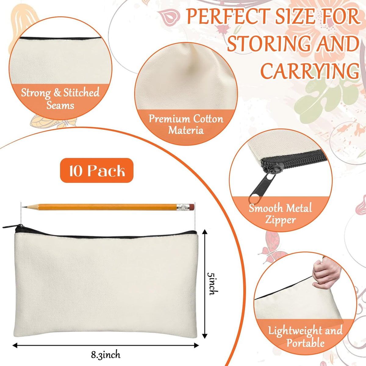 Canvas Makeup Bag Zipper Pouch Bulk Multi-Purpose Pencil Case Small Size