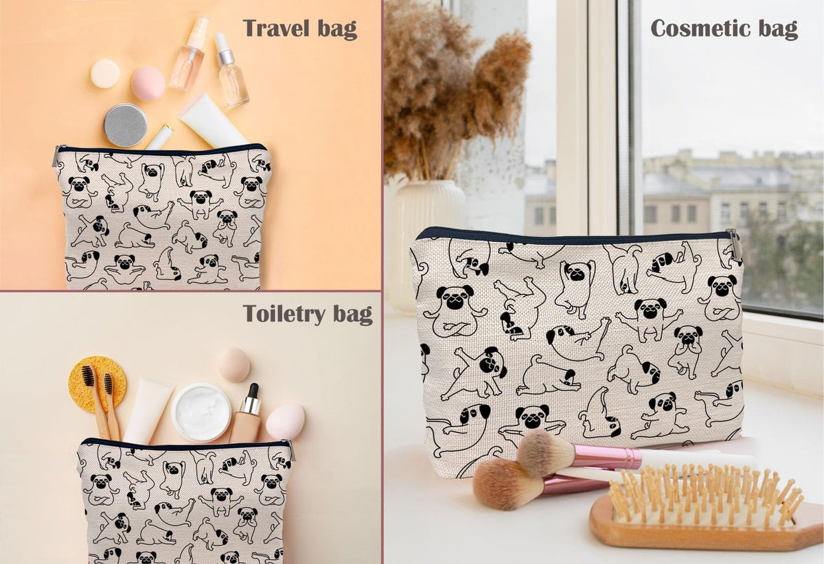 Pug Mom Cosmetic Bag - Fun Dog Lover Travel Makeup & Toiletry Pouch