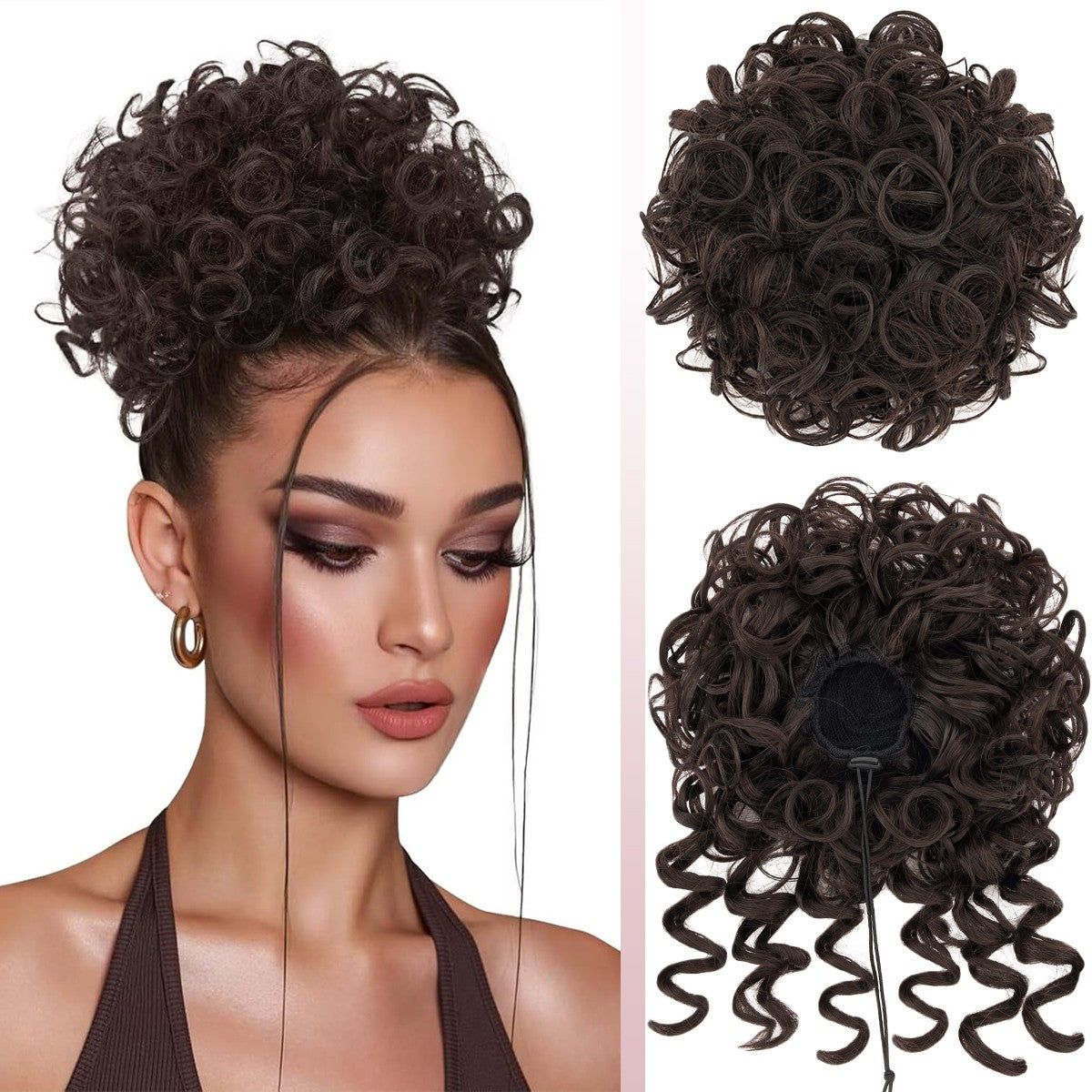 Messy Bun Hair Drawstring Curly Hairpieces for Updos and Thick Hair