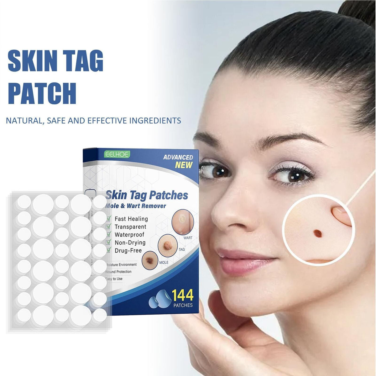 Skin Tag Remover Patches - 144 Effective Mole and Wart Removal Stickers