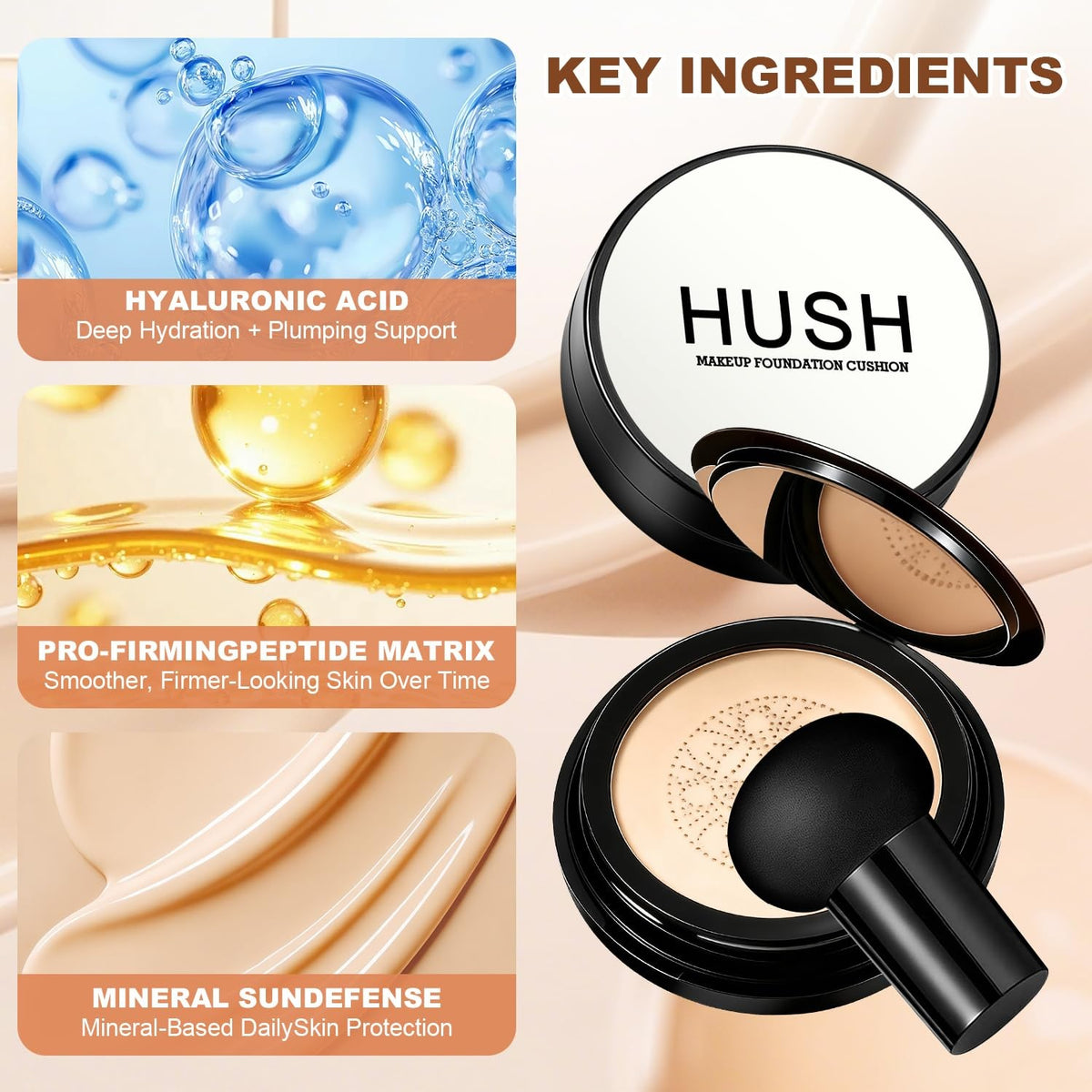 Light-Medium Skin Foundation Cushion with Hyaluronic Acid - Natural Glow