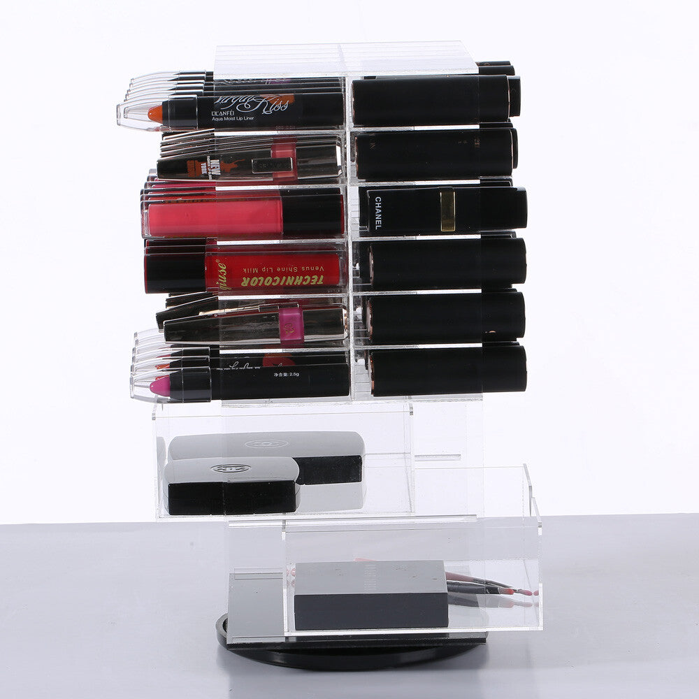 Acrylic Rotating Lipstick Organizer with Removable Dividers and 72 Slots
