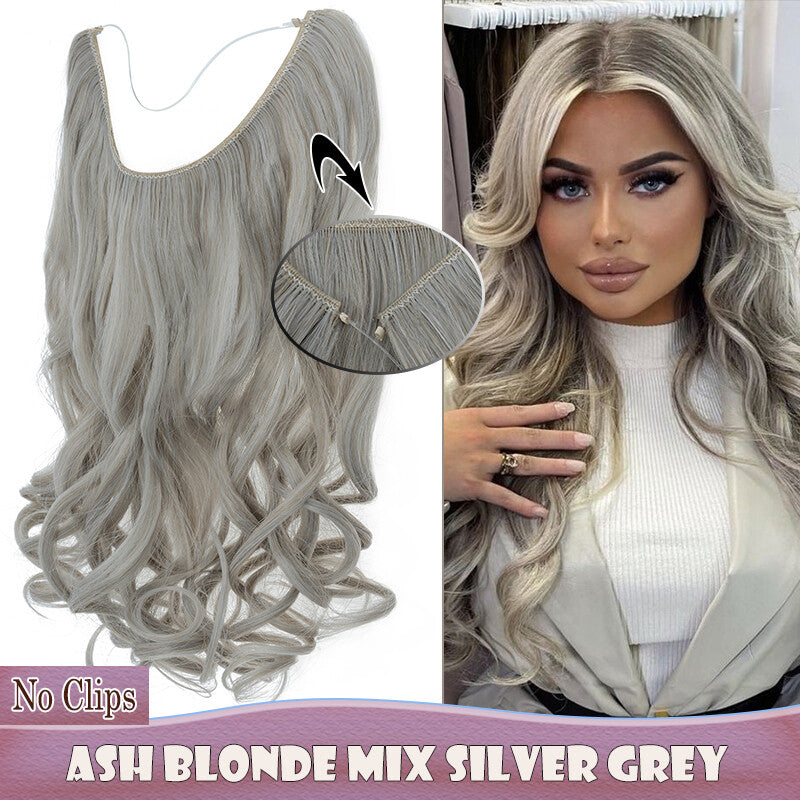 Invisible Wire Clip-In Hair Extensions with Clips & Replacement Wires - Natural & Wavy, 20/24 Inch
