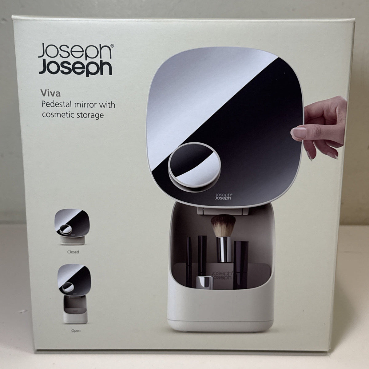Joseph Joseph Viva Pedestal Mirror and Makeup Organizer with Removable Divider