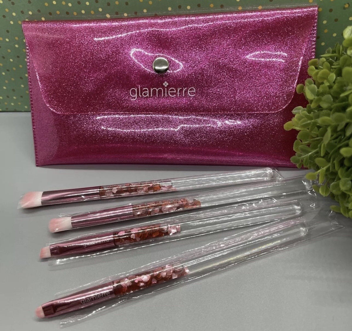 Pink Glitter Eye Makeup Brush Set - 4 Piece Collection for Eyeshadow & Precision Application