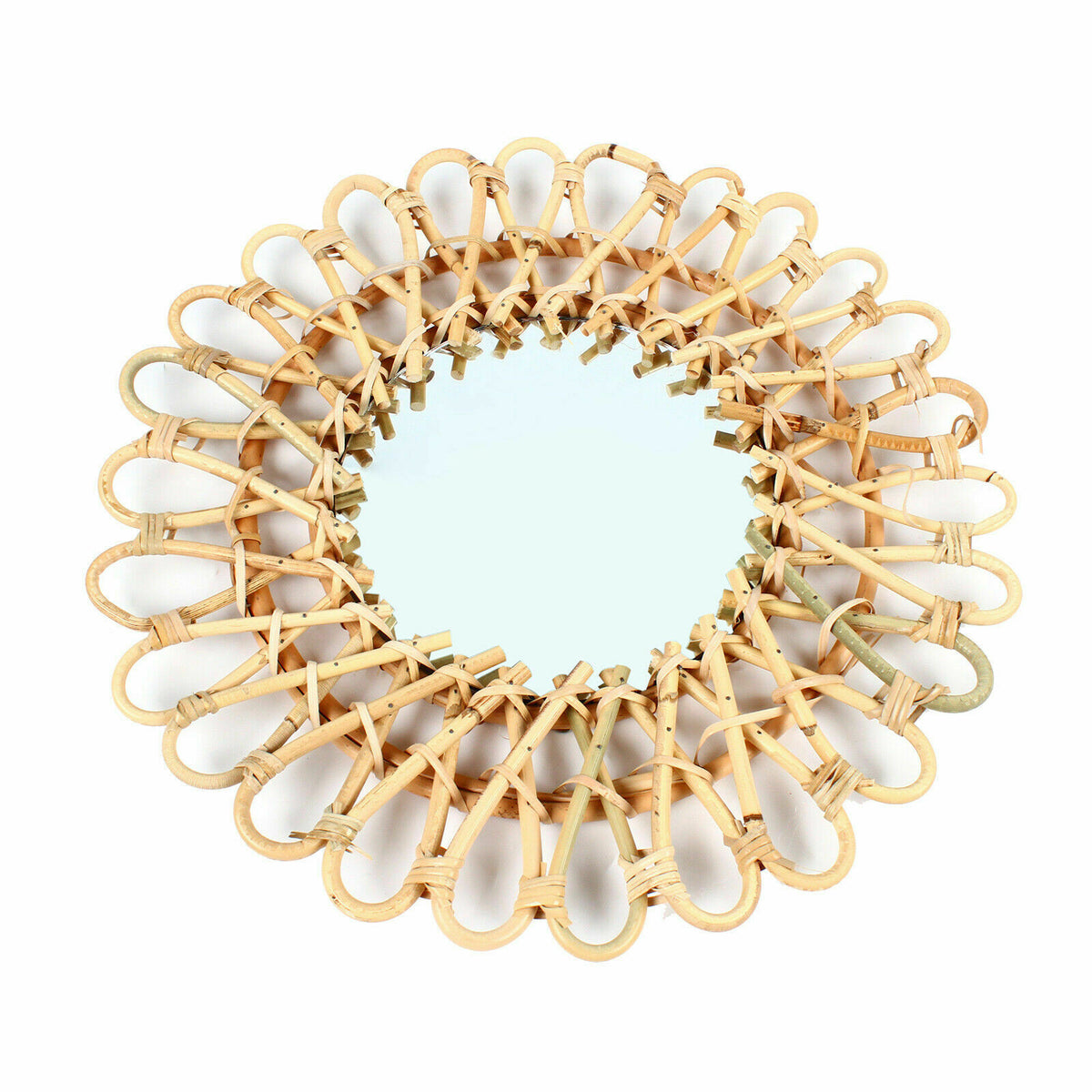 Nordic Style Rattan Wall Mirror - Space Saving Bathroom & Living Room Decor