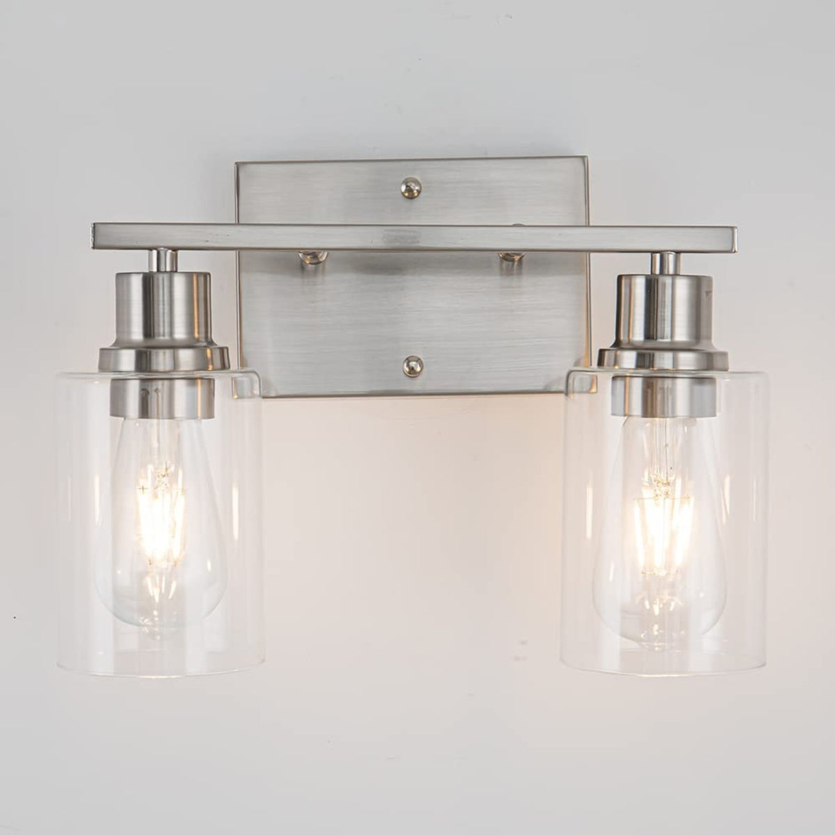 Brushed Nickel Bathroom Vanity Light Fixture with 2 Clear Glass Shades