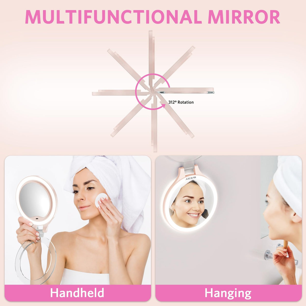 Rechargeable LED Travel Makeup Mirror 10X/1X Double-Sided with Light
