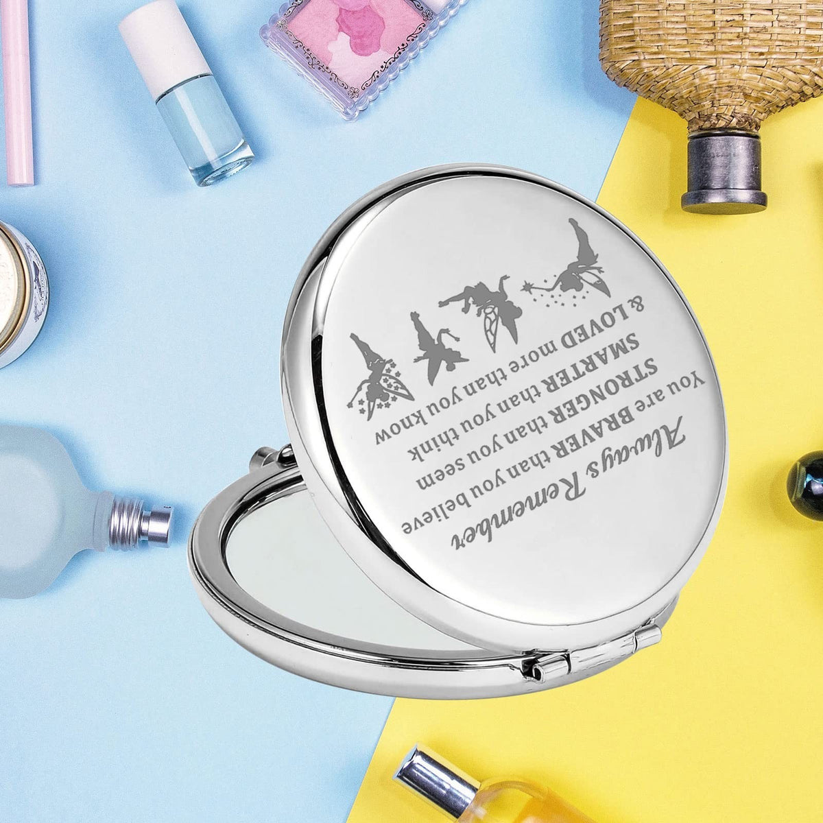 Compact Fairy Tale Pocket Mirror for Women and Girls - Cartoon Fairy Pixie Design