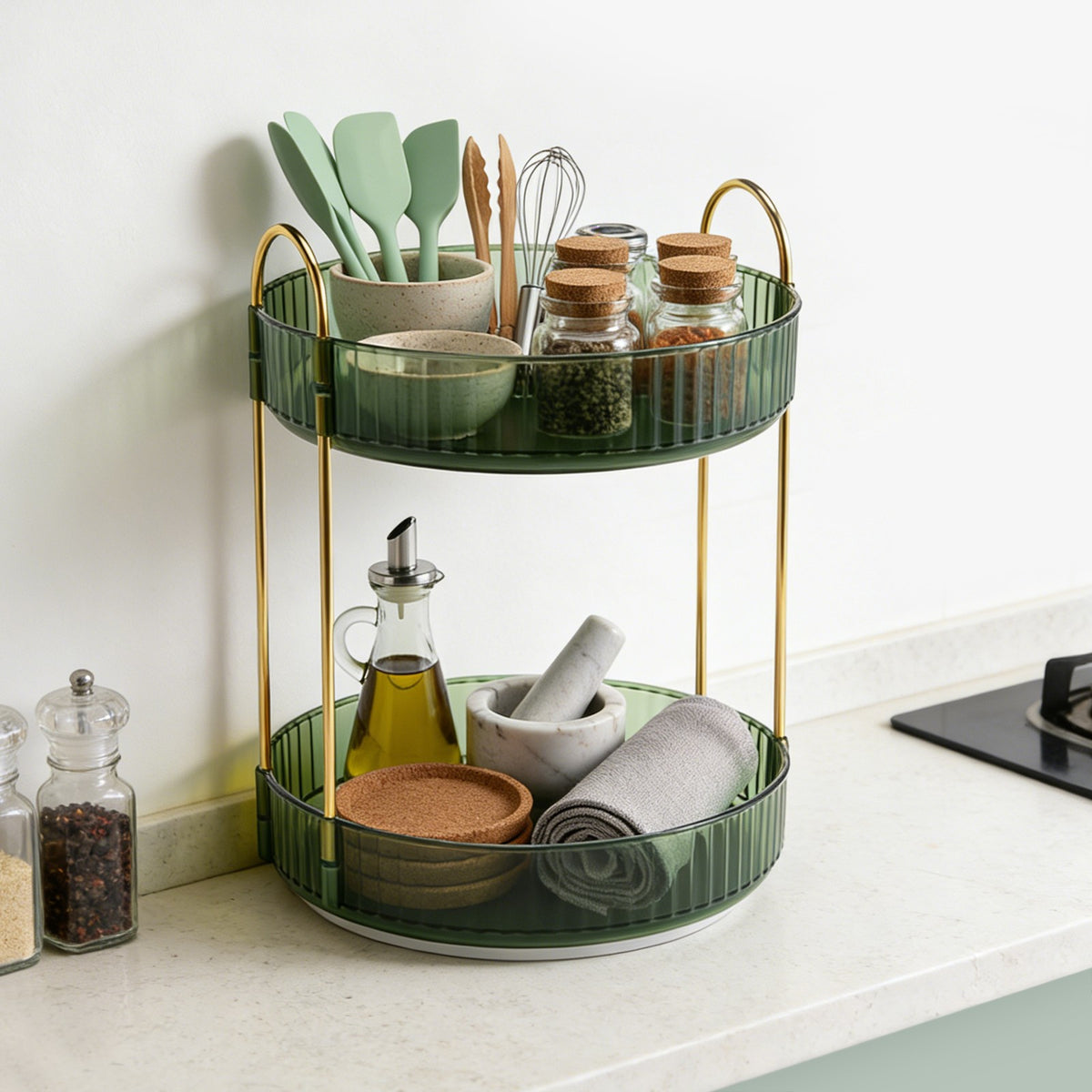 Rotating 2-Tier Cosmetic Storage Organizer for Vanity and Bathroom