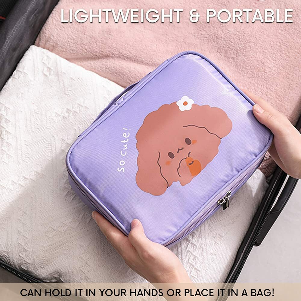Waterproof Travel Makeup Bag for Women & Girls, Cosmetic Organizer with Zipper - Purple