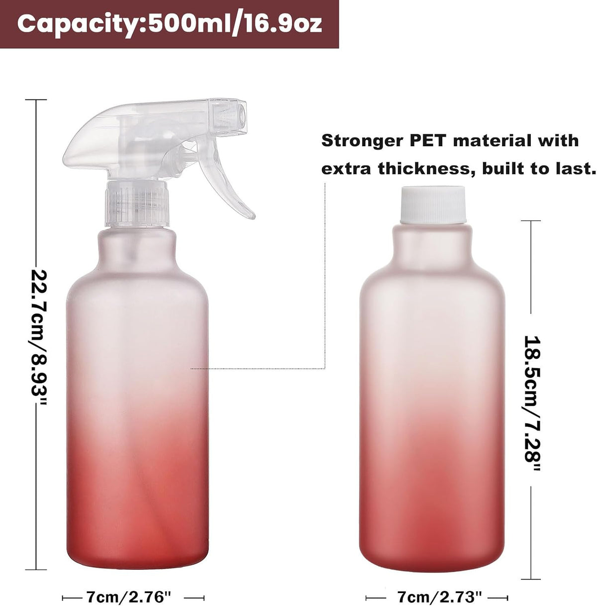 16.9oz Plastic Spray Bottles Set - 360° Adjustable Nozzle for Cleaning & Gardening