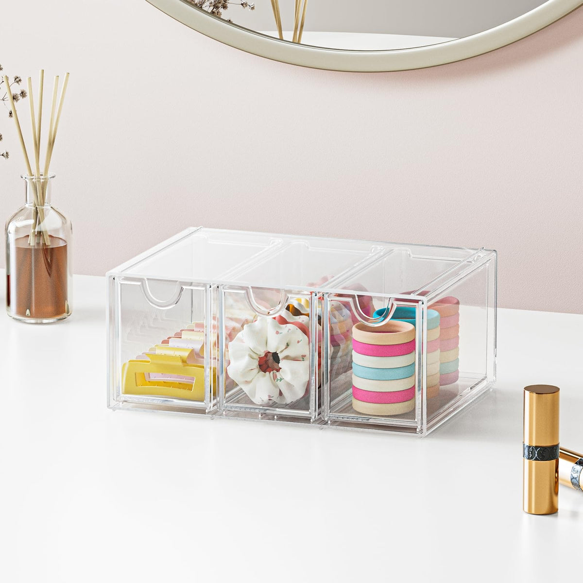 Clear Acrylic Hair Accessories Organizer with 3 Stackable Drawers for Girls