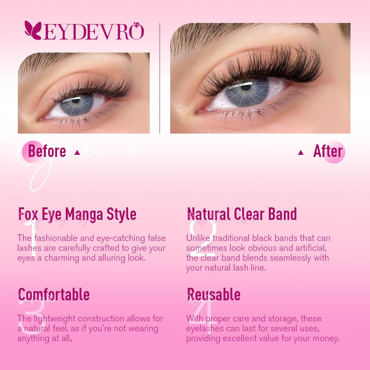 Wispy D Curl Cat Eye False Eyelashes 7 Pairs - Natural Look, Handmade
