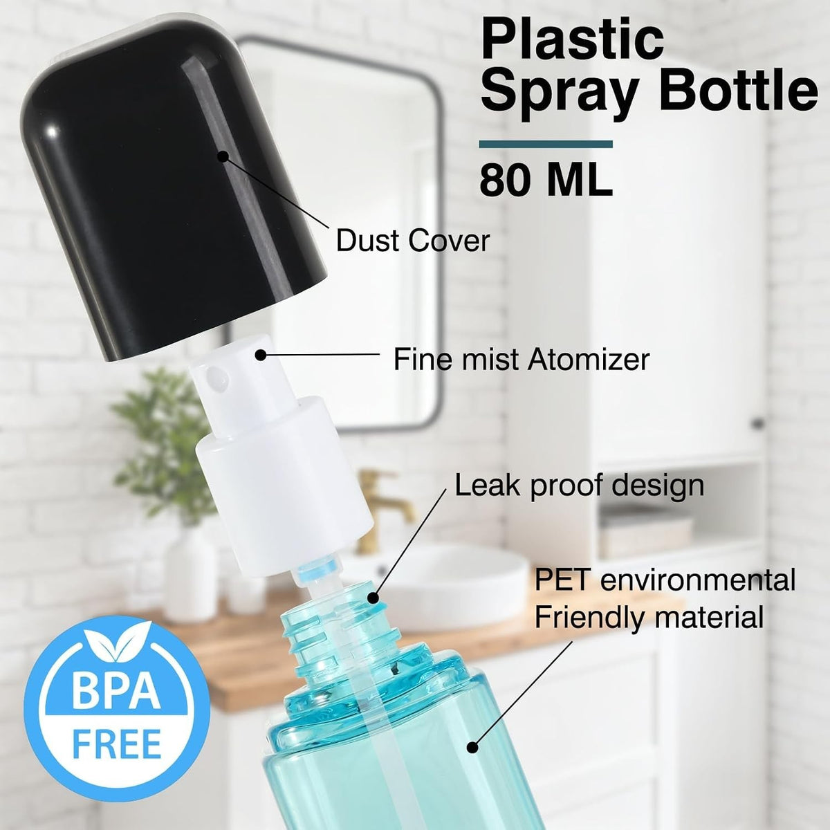 3 Pack Small Refillable Spray Bottles 2.7 oz Leakproof Travel Dispensers