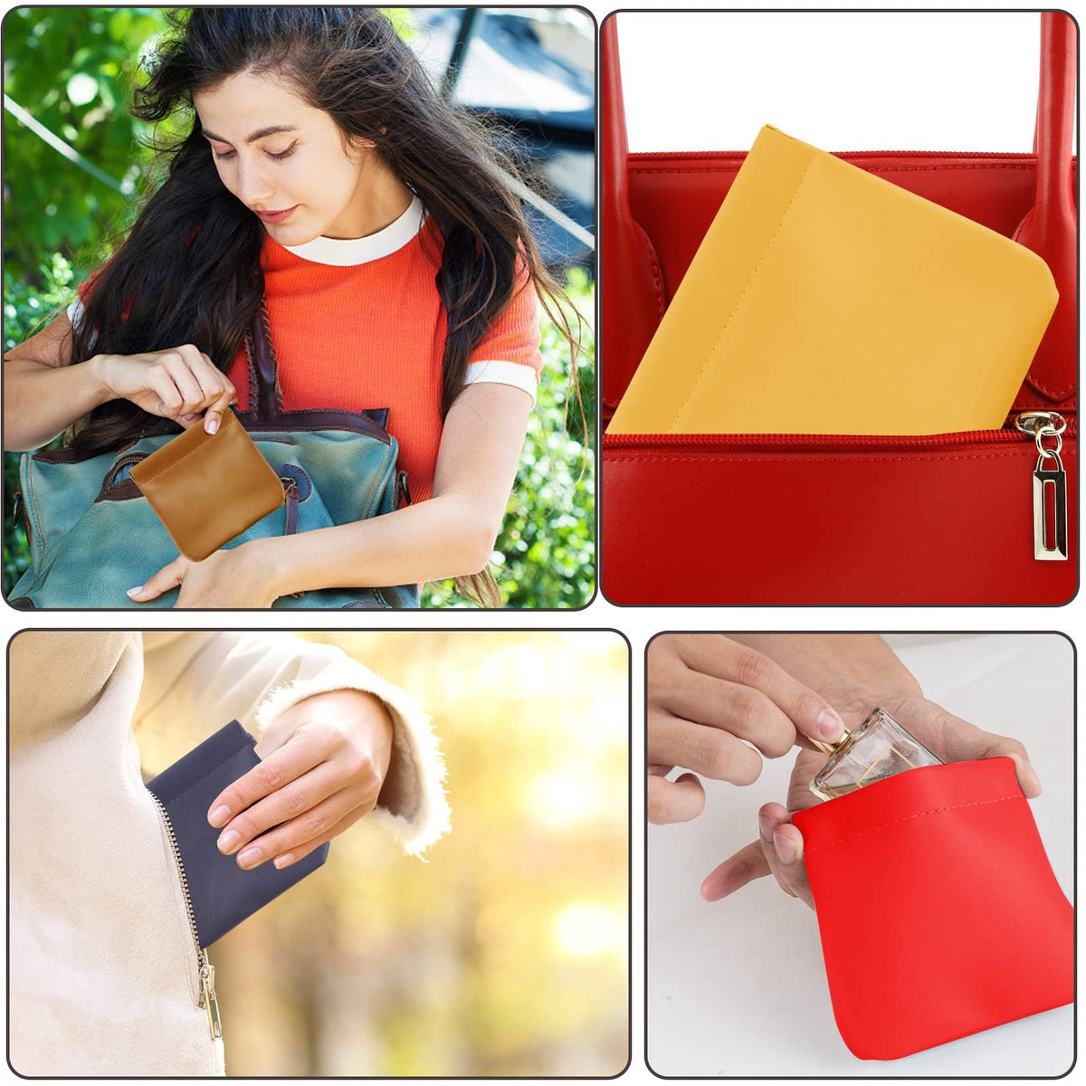 4-Pack Leather Cosmetic Bags Mini Makeup Pouches Portable No Zipper