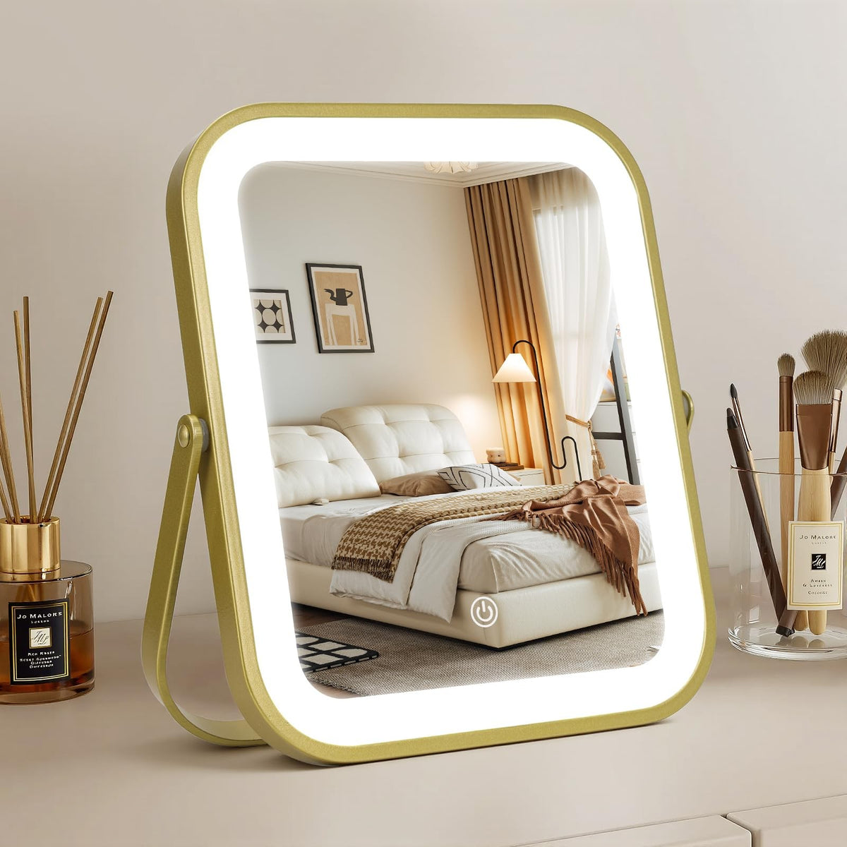 Rechargeable 10x8 Inch LED Makeup Mirror with Touch Control and Dimmable Lights