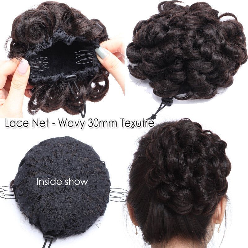 Clip-In Human Hair Bun Extensions Curly & Straight | Messy Hair Piece