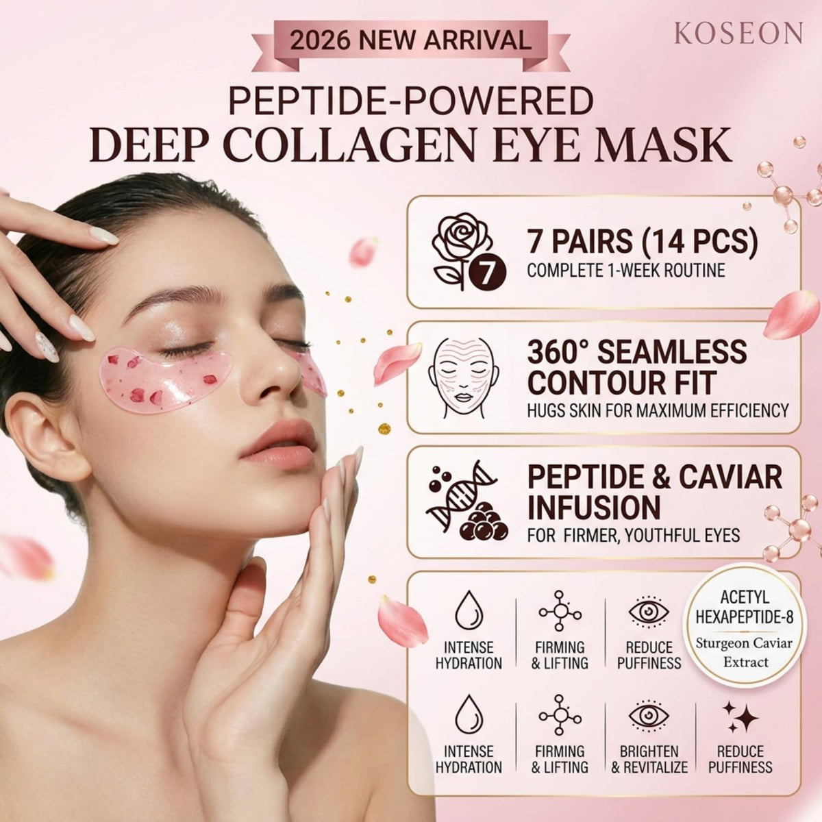 Collagen Eye Mask Set - Peptide Deep Hydration for Dark Circles & Puffy Eyes