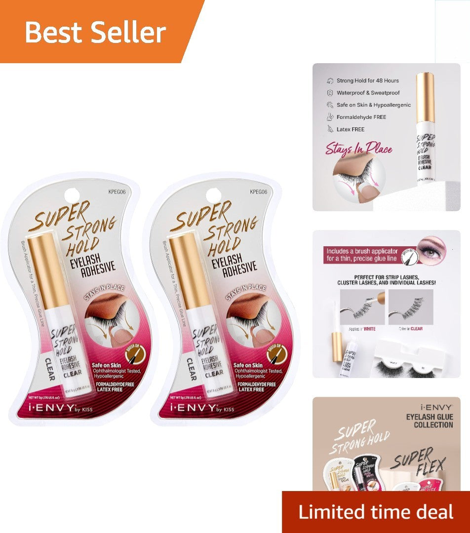 Latex-Free Lash Adhesive - Waterproof Hypoallergenic 48-Hour Bond, 2 Pack
