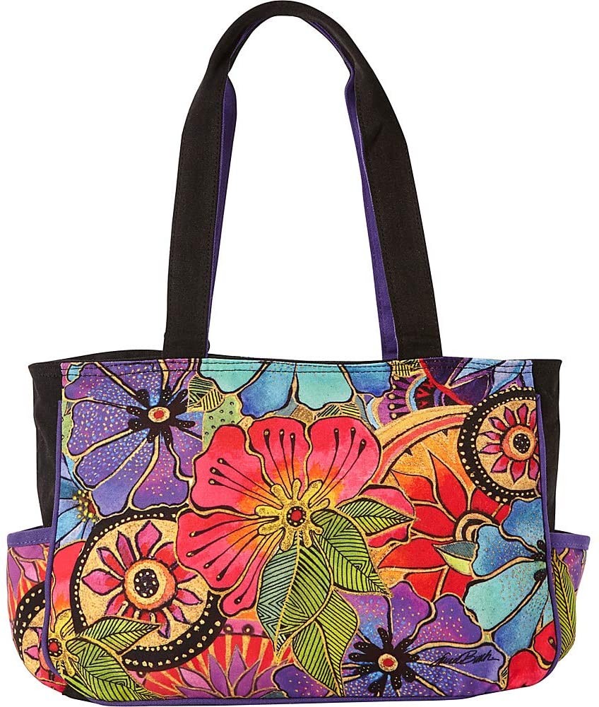 Laurel Burch Floral Medium Tote Bag - Colorful Art-Inspired Design, 14.5 x 4 x 10 Inches