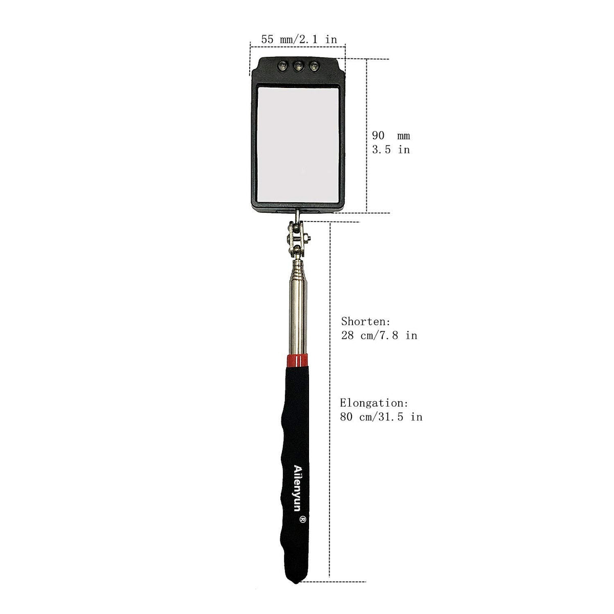 Telescopic Inspection Mirror with LED Light 360° Rotating Automotive Tool