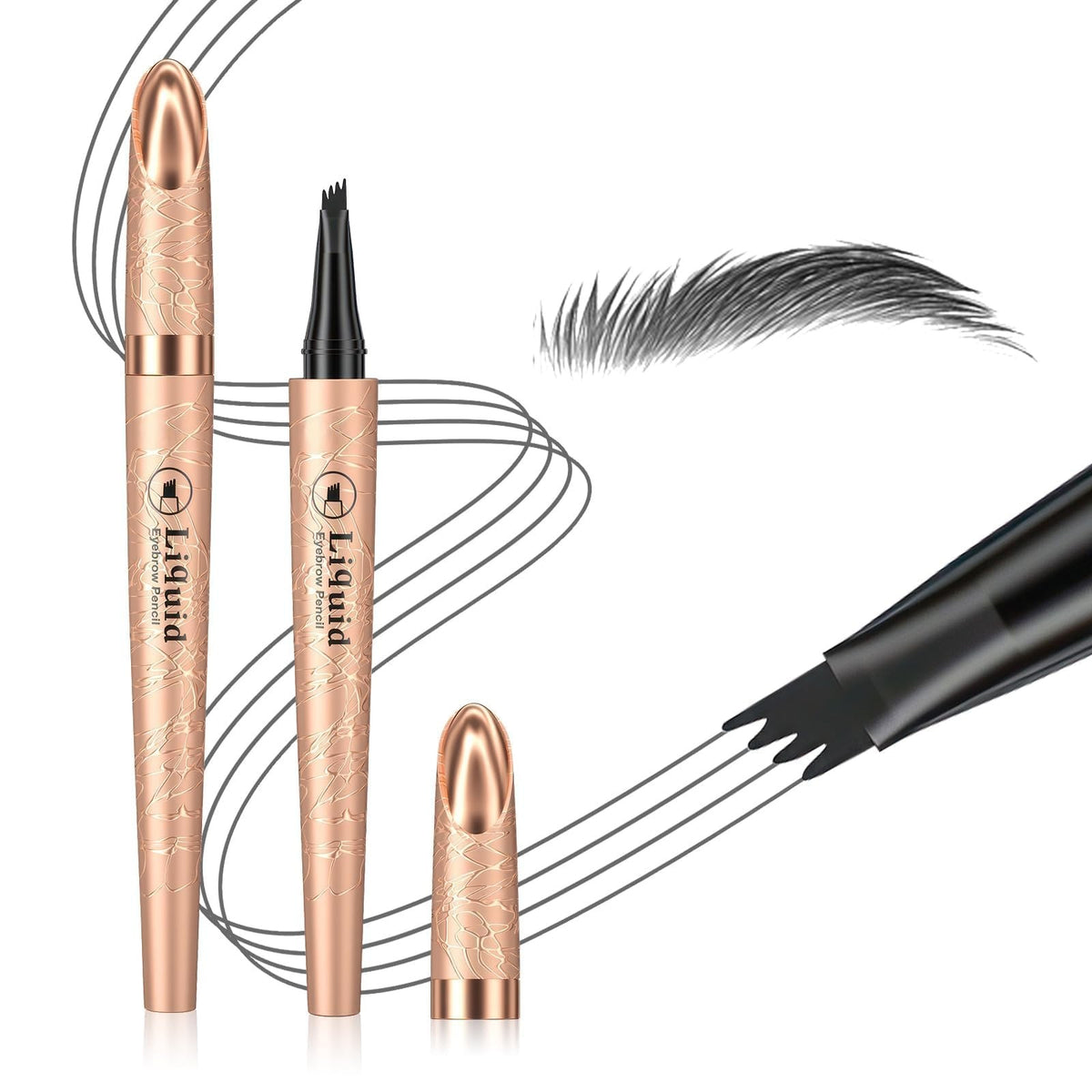 Microblading Eyebrow Pen with 4 Micro-Fork Tips Waterproof Gray - Natural Finish